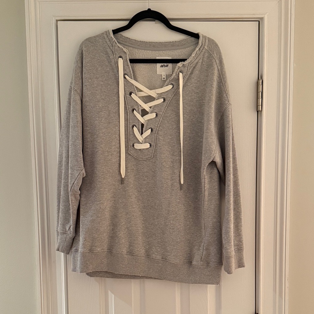 Aerie Gray Lace-Up Hoodie